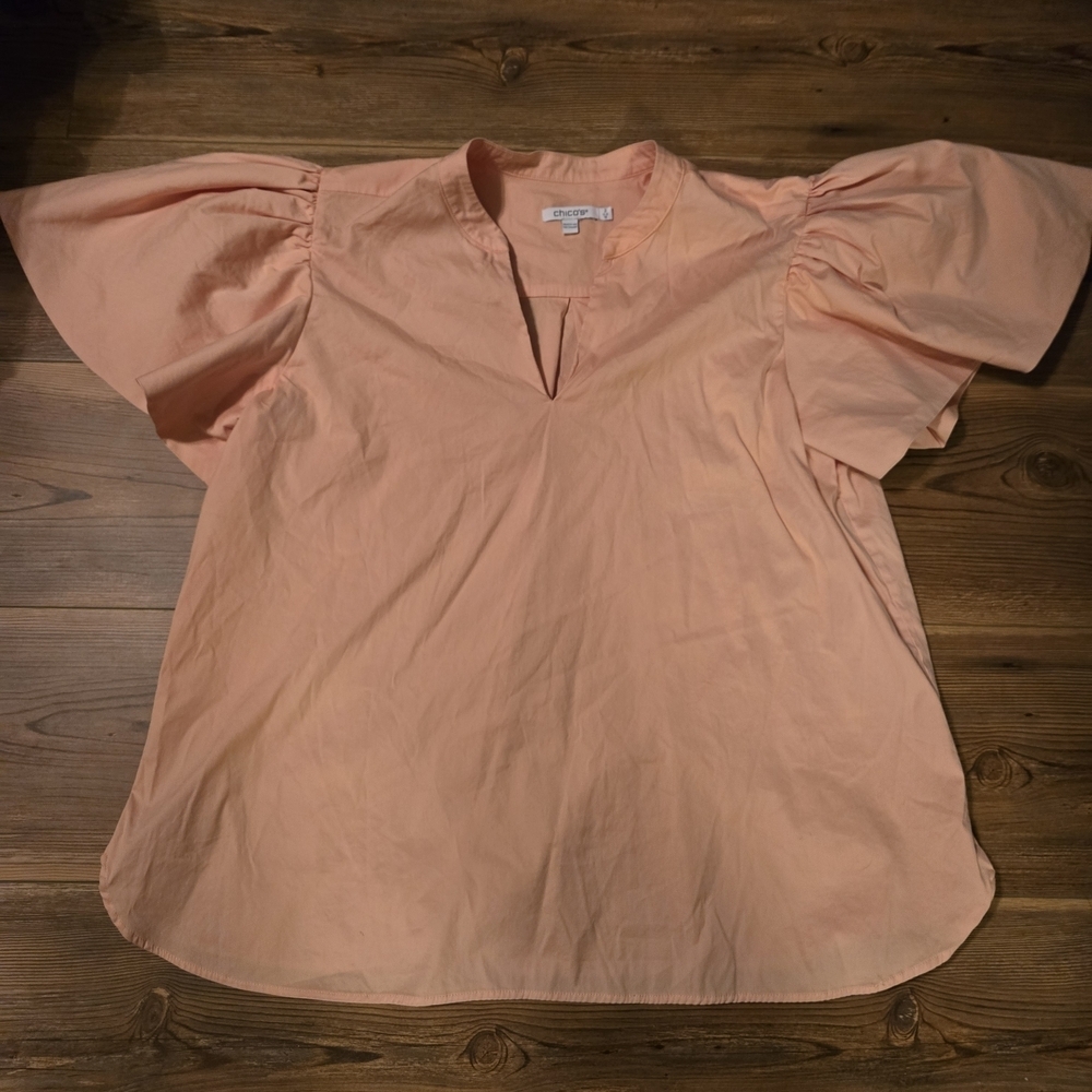 Chico's Peach Flutter-Sleeve Blouse - Picture 4 of 4